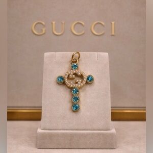 Gucci stamped Gold and Turquoise Pendant/ charm/ zipper pull